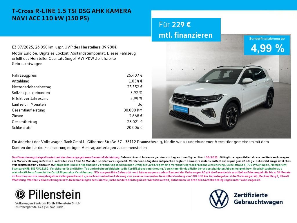 T-Cross R-LINE 1.5 TSI DSG AHK KAMERA NAVI ACC