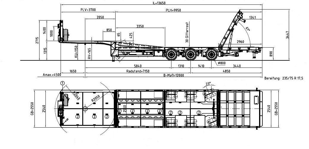Meusburger 3-Achs-Semi-hydr.Ladeboden u. abklappbarem Heck