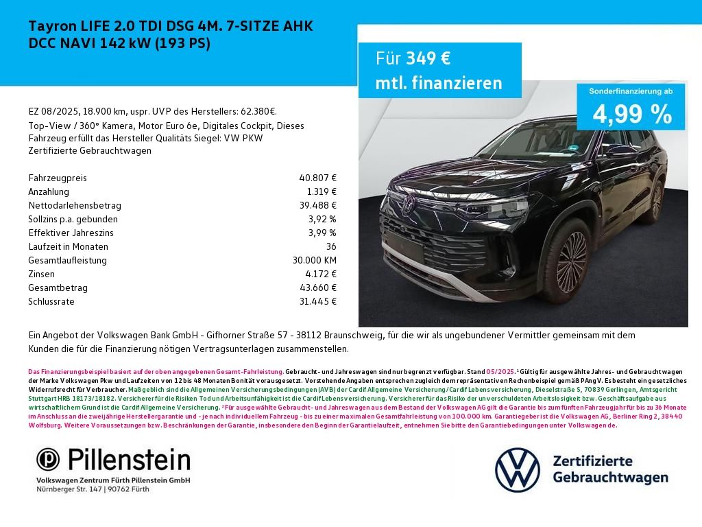 Tayron LIFE 2.0 TDI DSG 4M. 7-SITZE AHK DCC NAVI