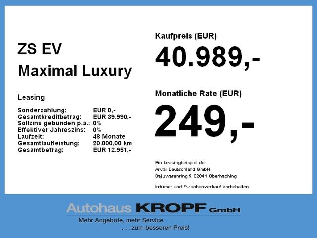 MG ZS EV Maximal Luxury 69,9kWh Pano SpurH LM