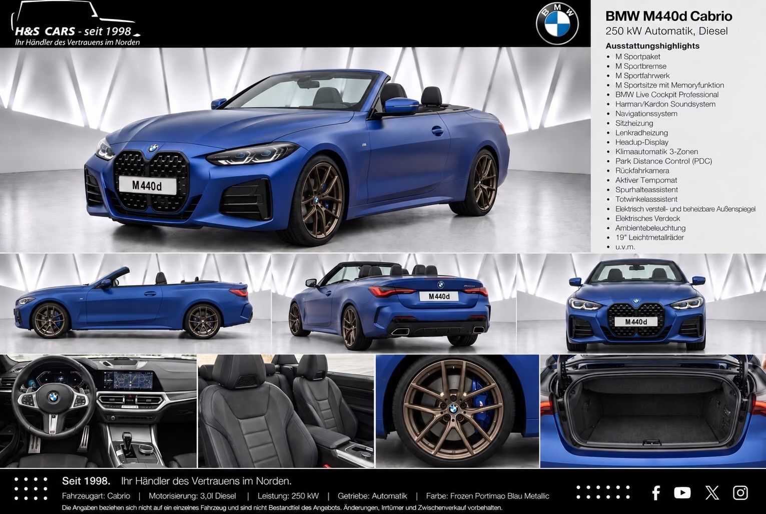 BMW M440d xDrive Cab FROZEN HEADUP MASSAGE MEM TOTW