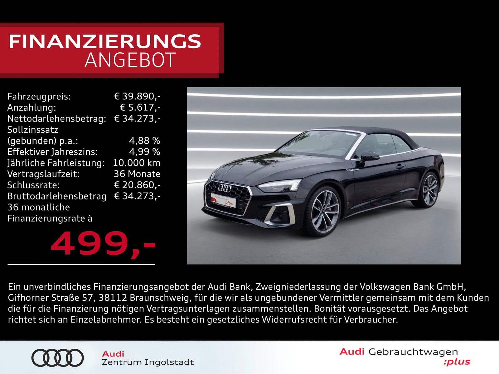Audi A5 Cabriolet 40 TDI qu 2x S line MATRIX AHK 19″