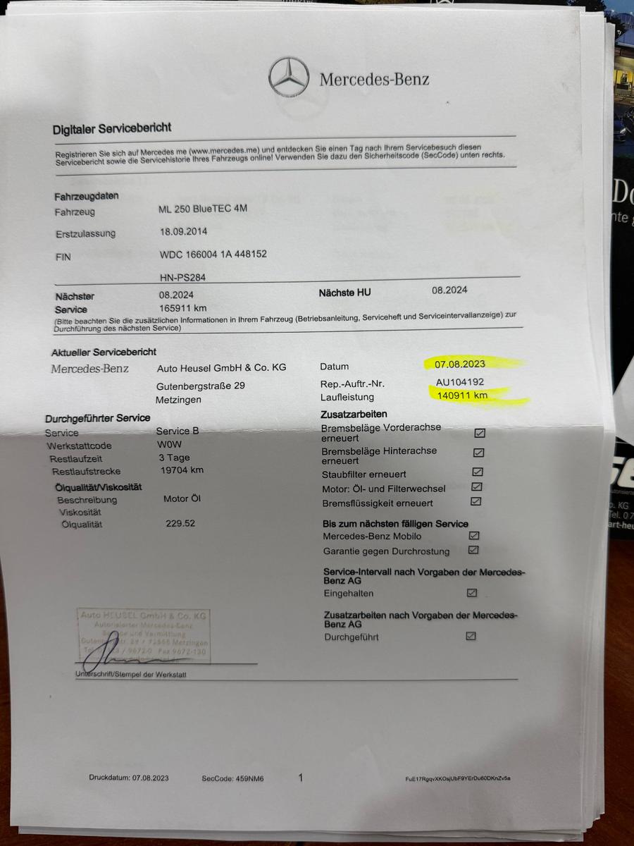 Mercedes-Benz ML 250 CDI BlueTec 4Matic/Durch-Mercedes Service