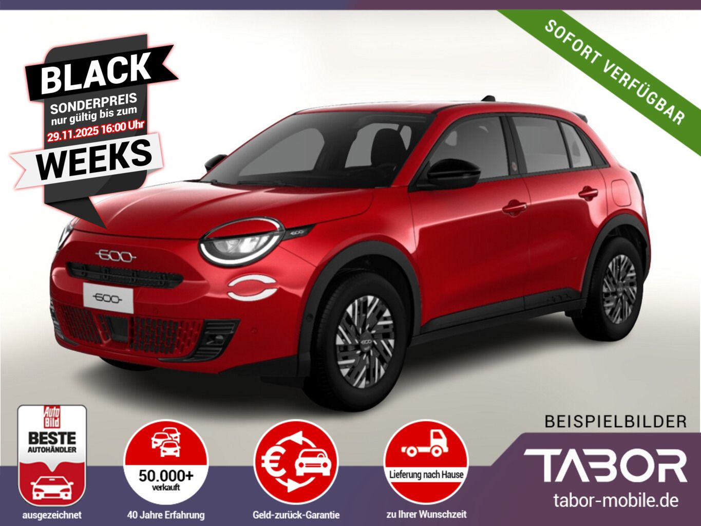 Fiat 600e RED 11kW-OBC PDC Temp CarPlay UVP-33%*