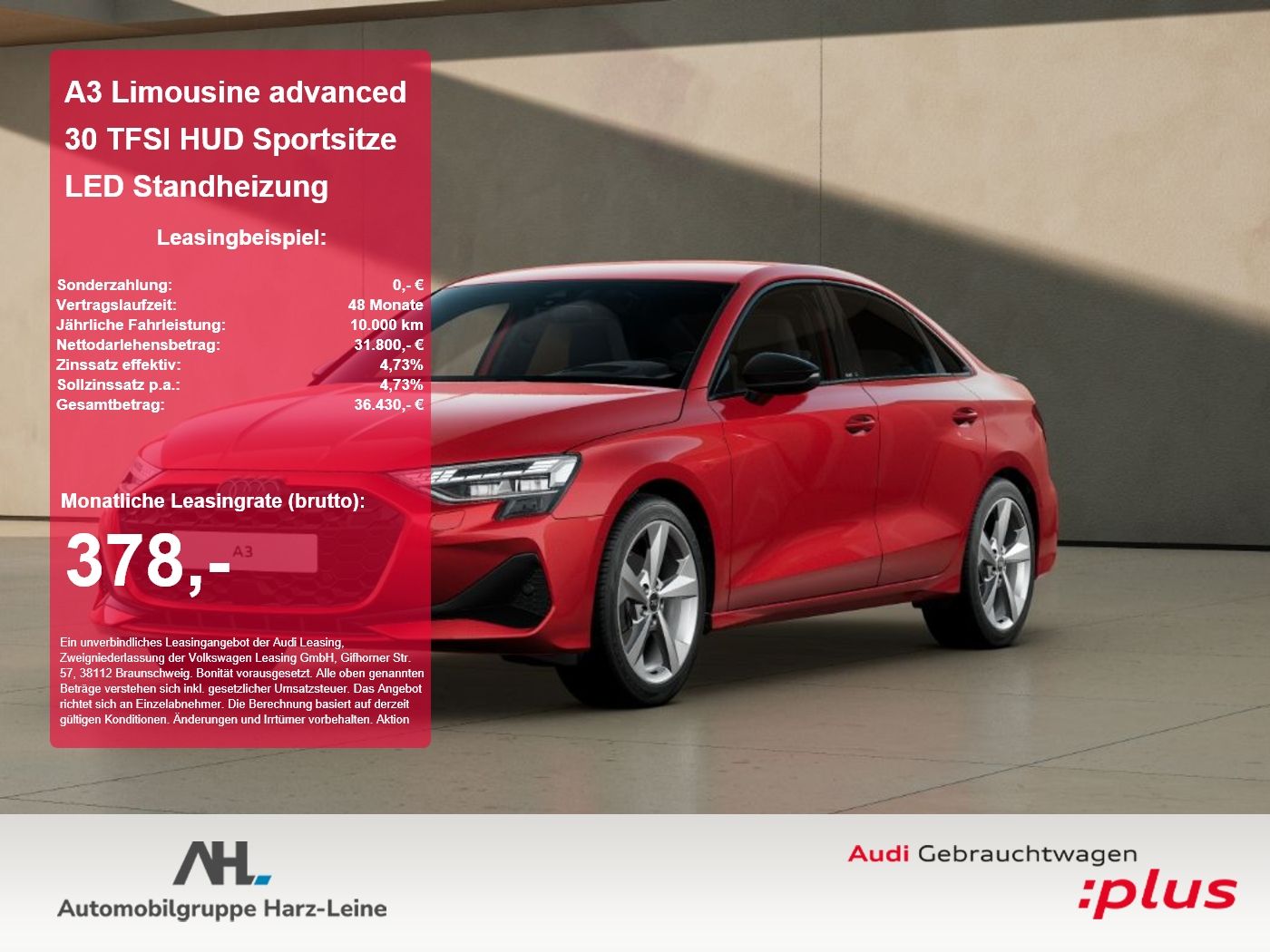 Audi A3 Limousine advanced 30 TFSI HUD Sportsitze LED