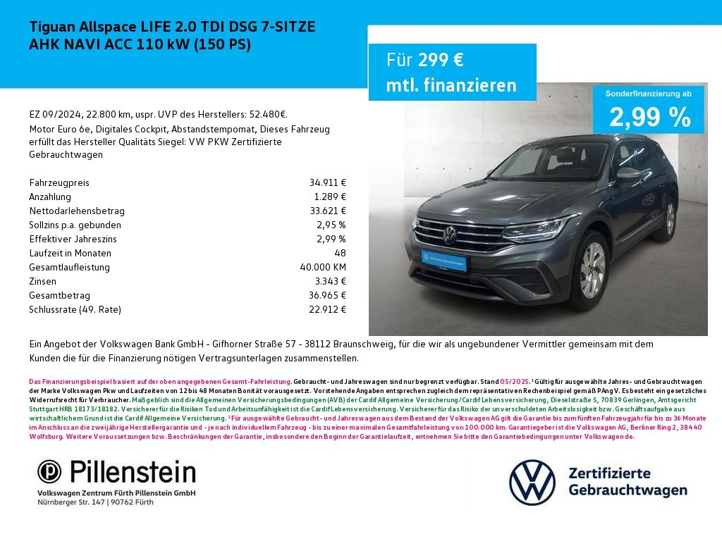 Volkswagen Tiguan Allspace LIFE 2.0 TDI DSG 7-SITZE AHK NAV