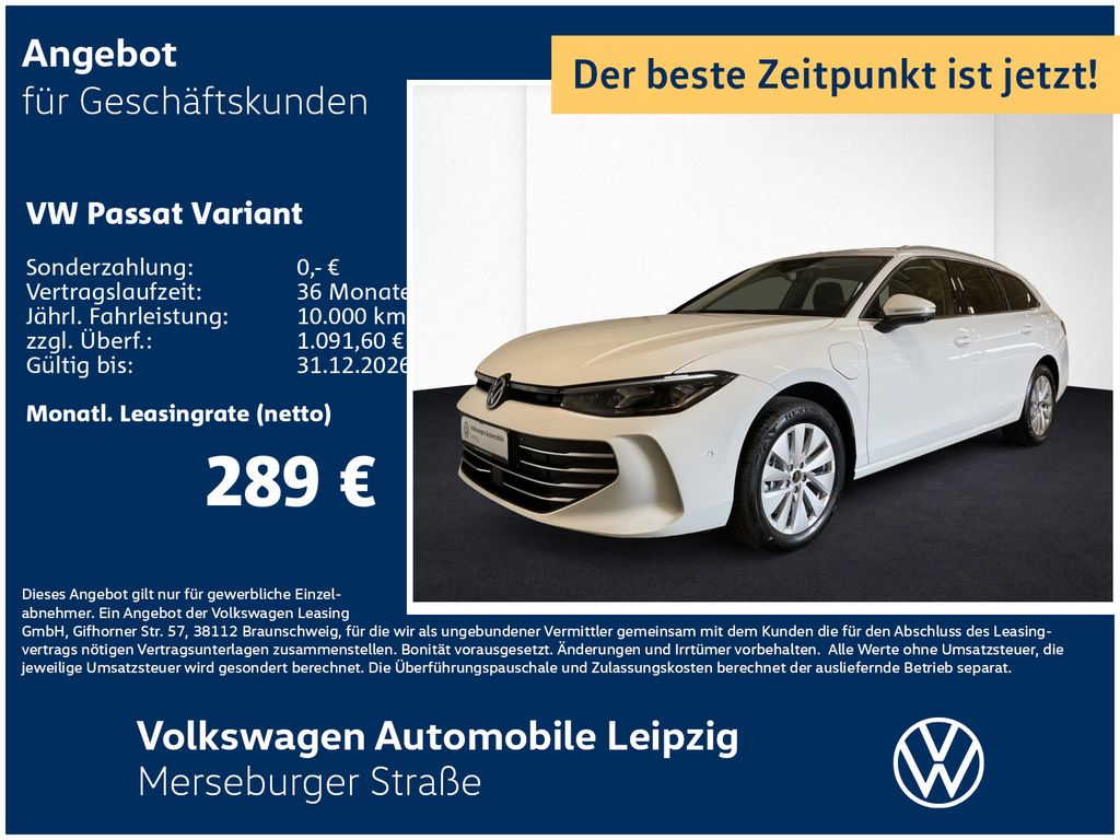 Abbildung Leasingangebot Volkswagen Passat Business 1.5 TSI eHybrid 110 kW IQ.LIGHT