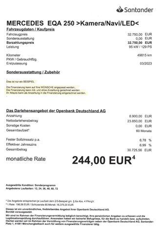Fahrzeugabbildung Mercedes-Benz EQA 250 Progressive >66,5 kWh/MBUX Navi/KAM/LED<