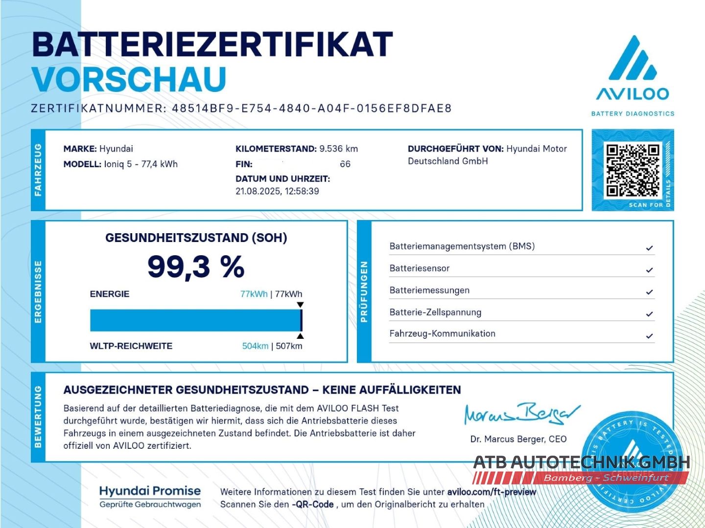 Fahrzeugabbildung Hyundai IONIQ 5 77,4 kWh TECHNIQ 99,3% SOH Navi Klimasit
