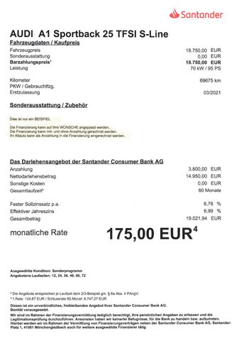 Fahrzeugabbildung Audi A1 Sportback 25 TFSI > S line <