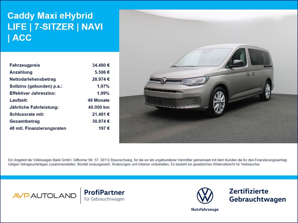 Volkswagen Caddy Maxi eHybrid LIFE | 7-SITZER | NAVI | ACC