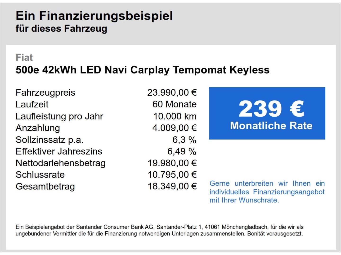 Fahrzeugabbildung Fiat 500e 42kWh LED Navi Carplay Tempomat Keyless