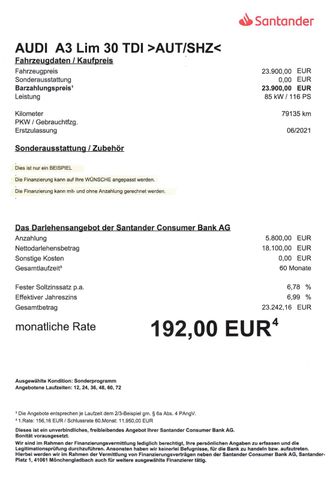 Fahrzeugabbildung Audi A3 Limo 30 TDI >AUT/NAVI/Sitzheiz/PDC<