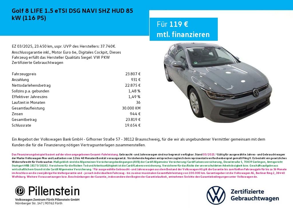 Golf 8 LIFE 1.5 eTSI DSG NAVI SHZ HUD