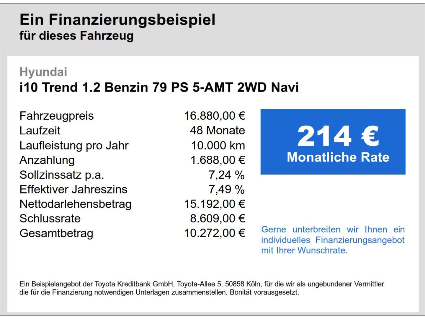 Fahrzeugabbildung Hyundai i10 Trend 1.2 Benzin 79 PS 5-AMT 2WD Navi