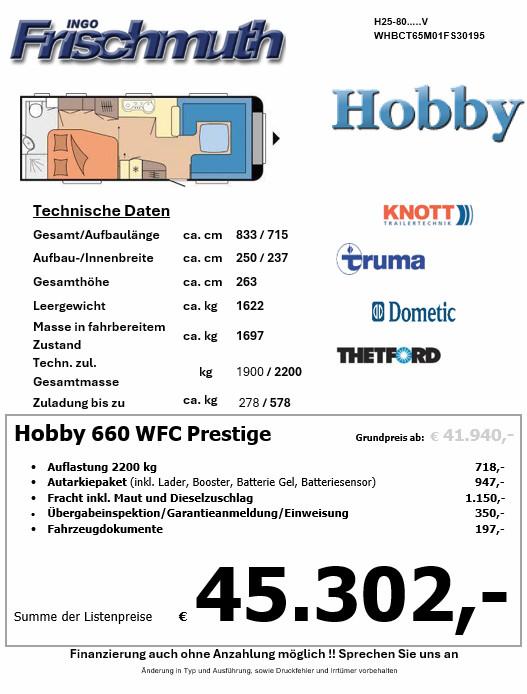 Hobby 660 WFC Prestige Auflastung , Autarkiepaket