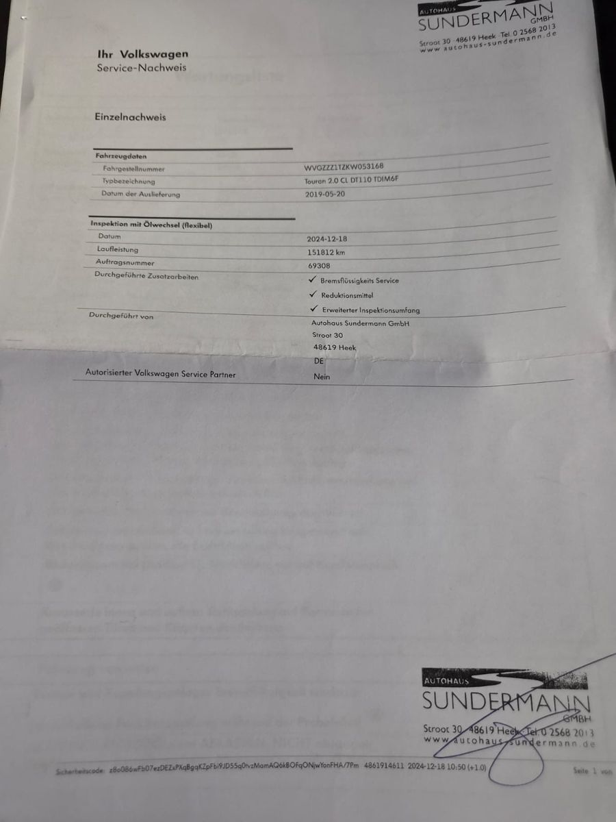 Fahrzeugabbildung Volkswagen Touran IQ.DRIVE / 1. HAND / MWST