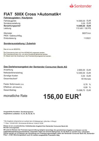 Fahrzeugabbildung Fiat 500X 1.3 GSE, Cross>AUT/Einparkhilfe/TEMP<
