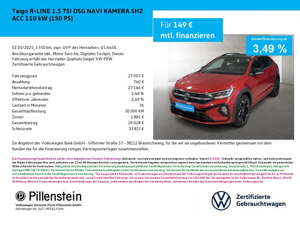 Taigo R-LINE 1.5 TSI DSG NAVI KAMERA SHZ ACC