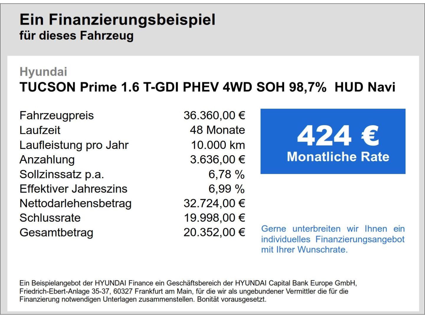 Fahrzeugabbildung Hyundai Tucson Prime 1.6 T-GDI PHEV 4WD SOH 98,7%  HUD N
