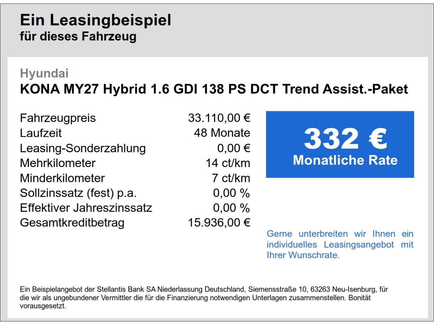 Fahrzeugabbildung Hyundai KONA MY27 Hybrid 1.6 GDI 138 PS DCT Trend Assist
