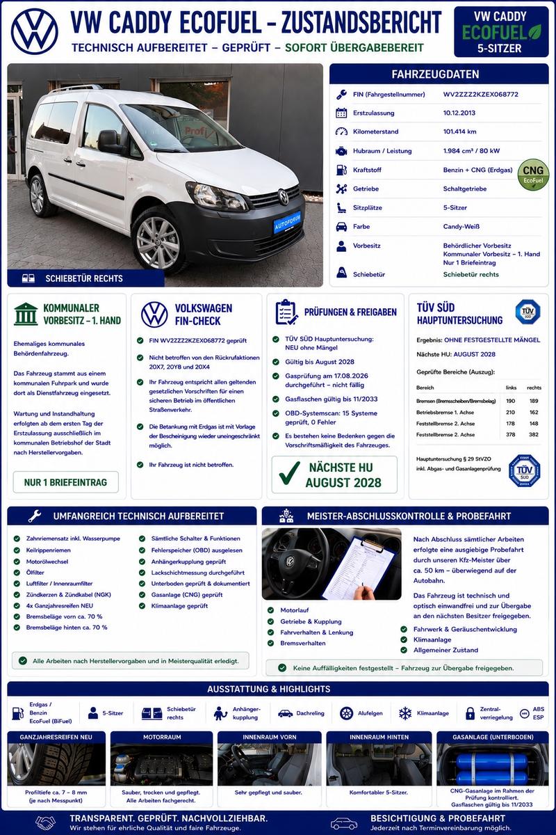 Volkswagen Caddy 2.0 EcoFuel Behörde ZR+Reifen NEU