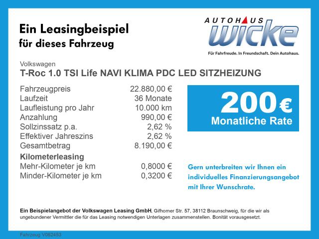 T-Roc 1.0 TSI Life NAVI KLIMA PDC LED