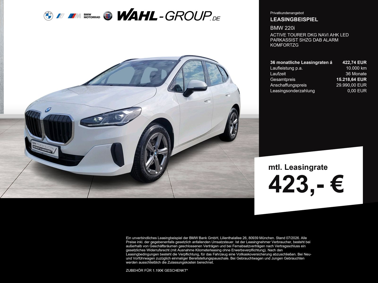 BMW 220i ACTIVE TOURER DKG NAVI AHK LED PARKASSIST S