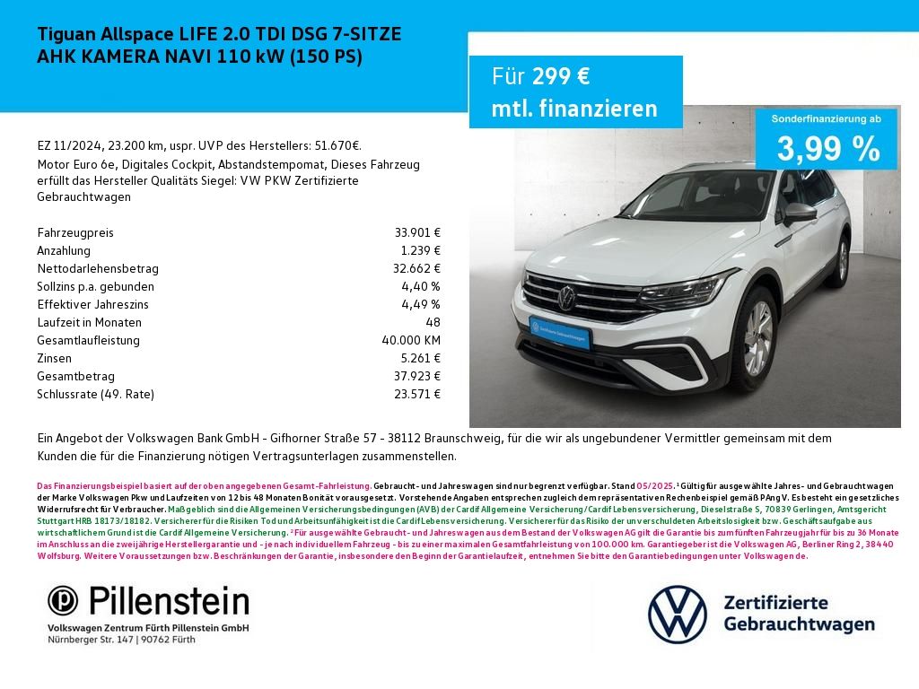 Volkswagen Tiguan Allspace LIFE 2.0 TDI DSG 7-SITZE AHK KAM