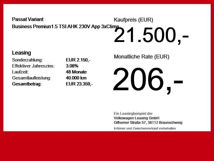 Volkswagen Passat Business Premiun1.5 TSI AHK 230V, миниатюра 18