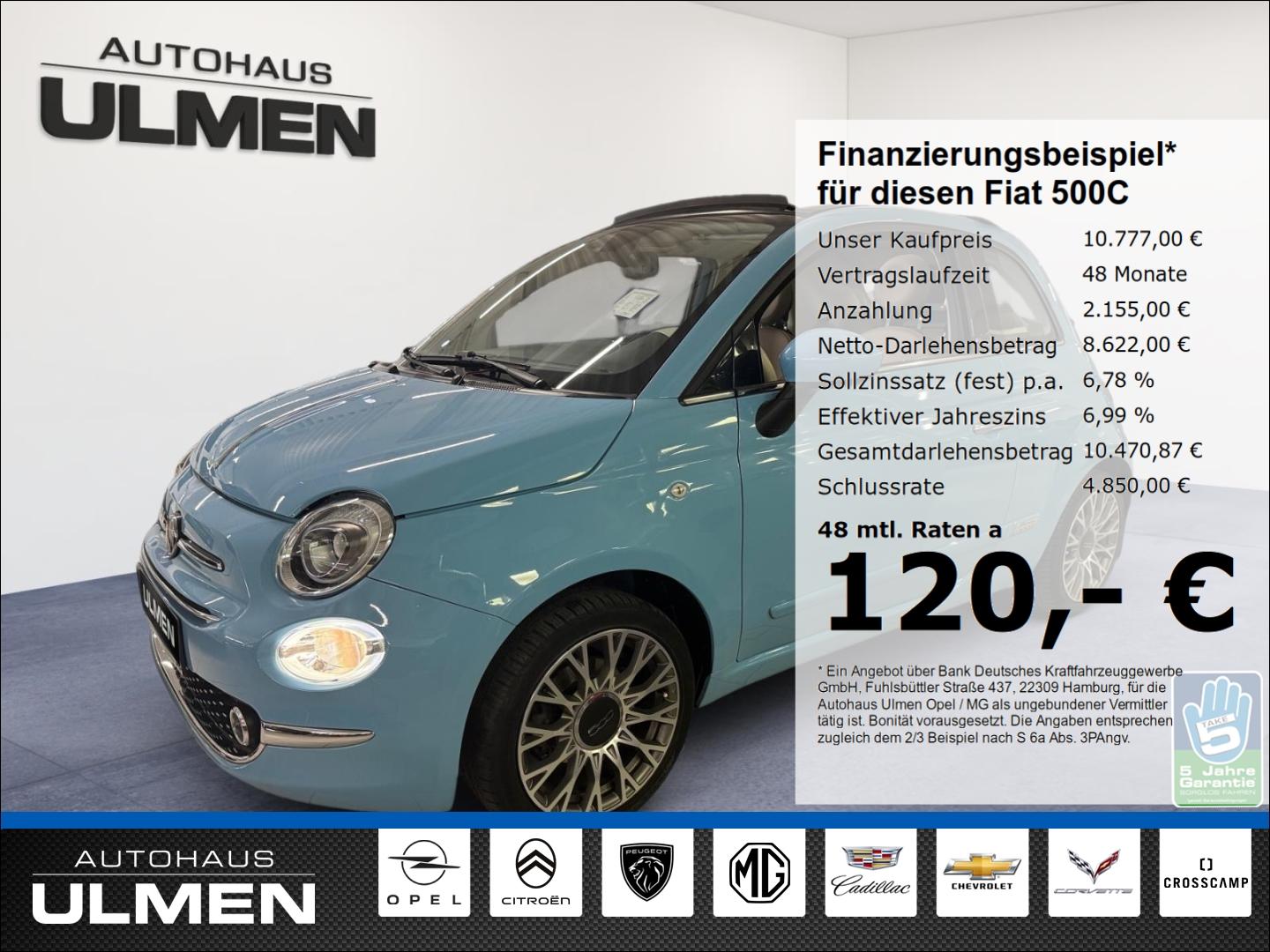 Fiat 500C Faltdach Voll-Leder Klimaauto.Alu+Allwetter