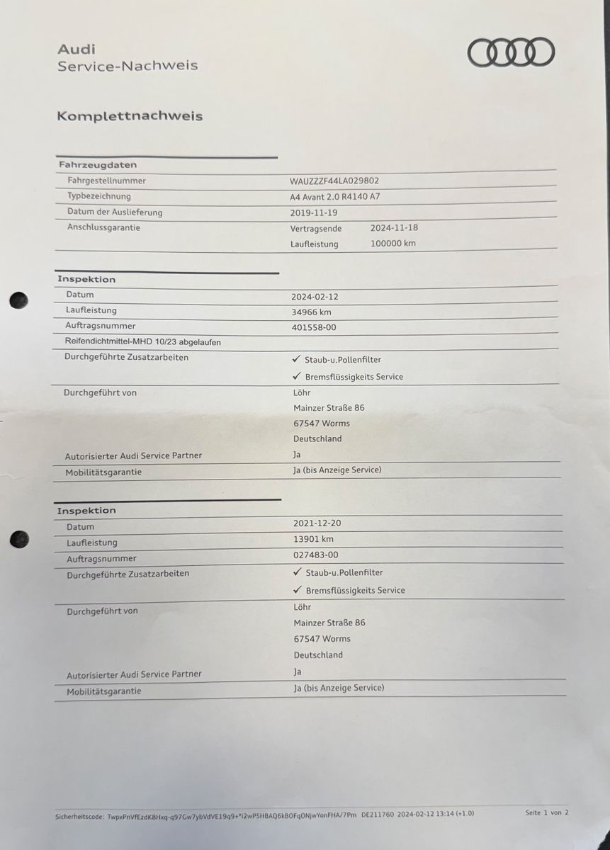 Fahrzeugabbildung Audi A4 Avant 40 2.0 TFSI advanced "Business-Paket"
