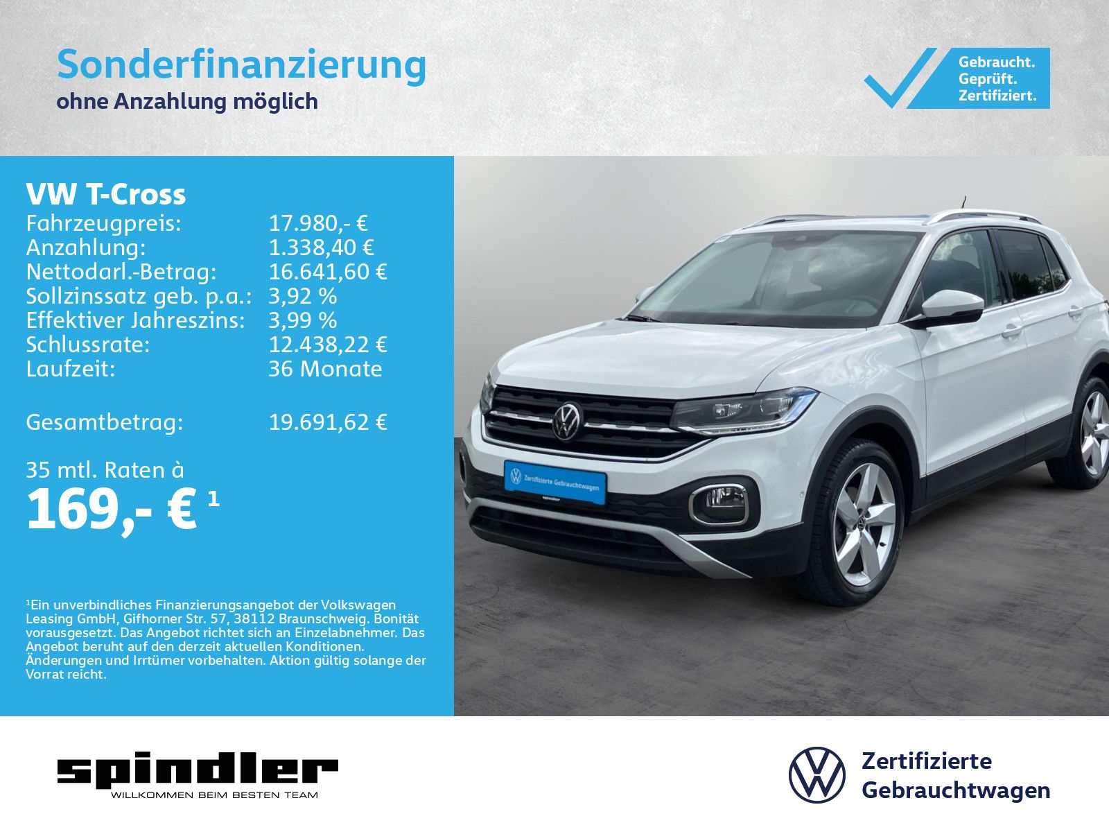 Volkswagen T-Cross Style 1.0 TSI / CarPlay, ParkAssist, LED