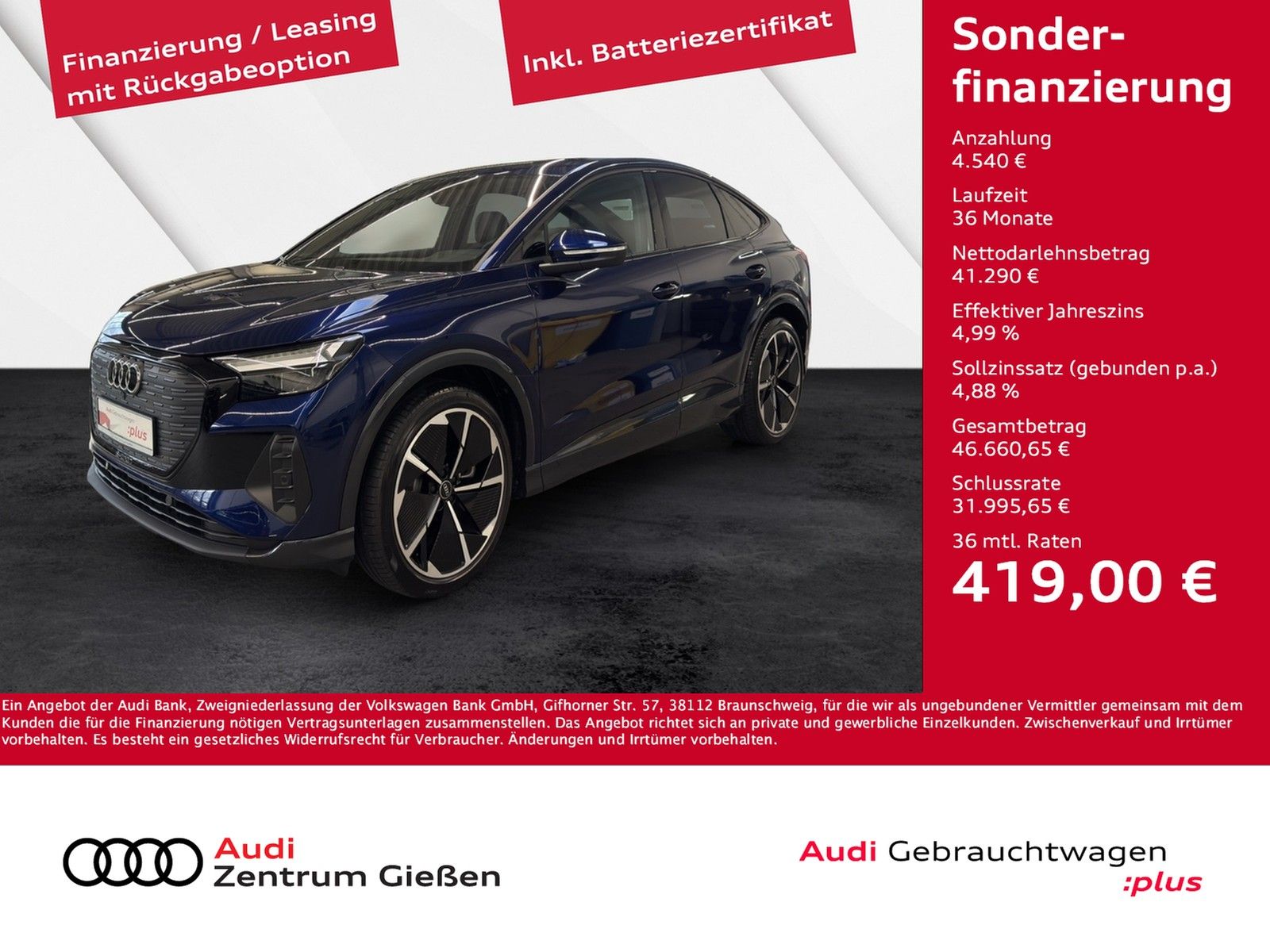 Audi Q4 e-tron Sportback 45 Black AHK LED Assistenzpa