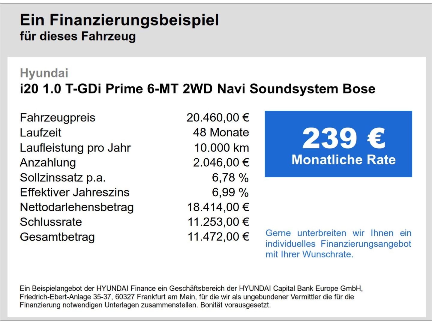 Fahrzeugabbildung Hyundai i20 1.0 T-GDi Prime 6-MT 2WD Navi Soundsystem Bo