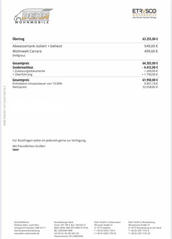 Etrusco CV 600 BB 4.412,00€ Sondernachlass!