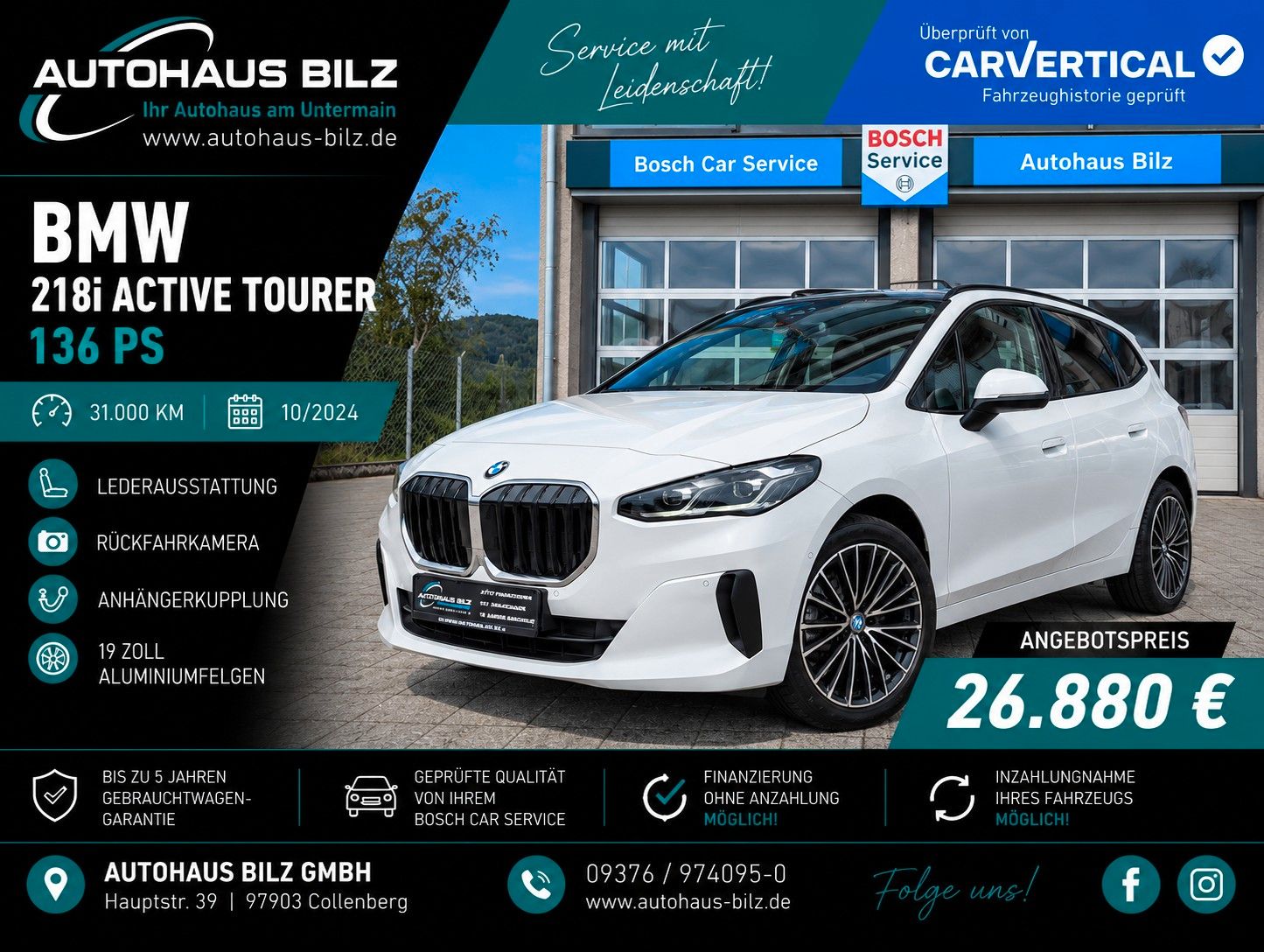 Gebrauchtwagen BMW 218 218 i Active Tourer*AHK*Leder*Kamera*Pano* in Collenberg