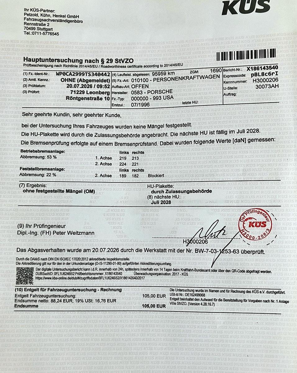 Porsche 993 Carrera Cabriol, 286 PS, M419!!  Erstlack