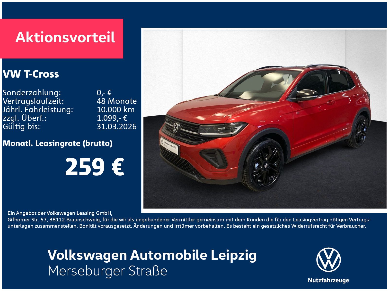 Volkswagen T-Cross R-Line 1.0 TSI 85 kW Preisvorteil 6289 €