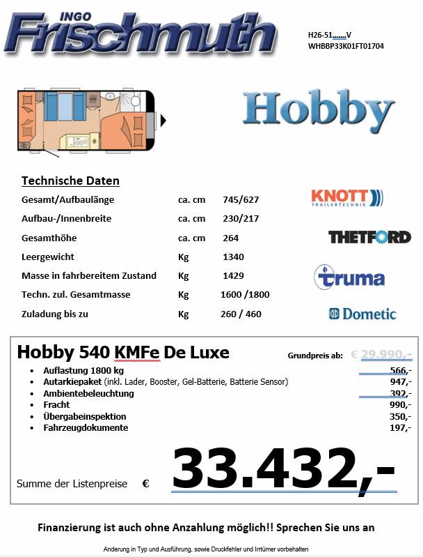 Hobby 540 KMFe De Luxe Klimaanlage z.Sonderpreis