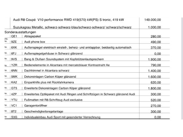 Fahrzeugabbildung Audi R8 5.2 FSI Performance Carbon Sportpaket Navi Le