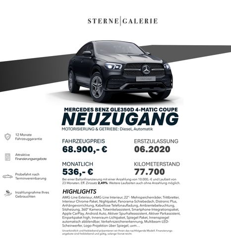 Mercedes-Benz GLE 350 d 4M/COUPE/AMG-LINE/360°/22"/NIGHT/AHK