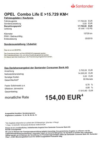 Fahrzeugabbildung Opel Combo Life E 1,2 T >15.729KM/Sitzheiz/PDC<
