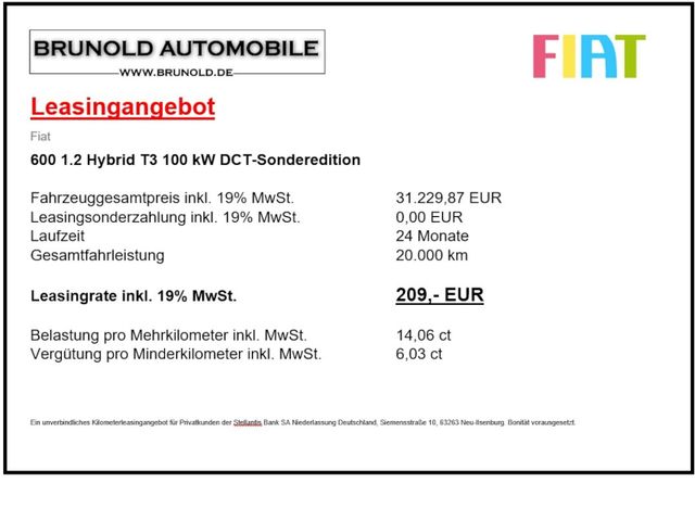 Fiat 600 Hybrid Special Edition Leasing ab 209