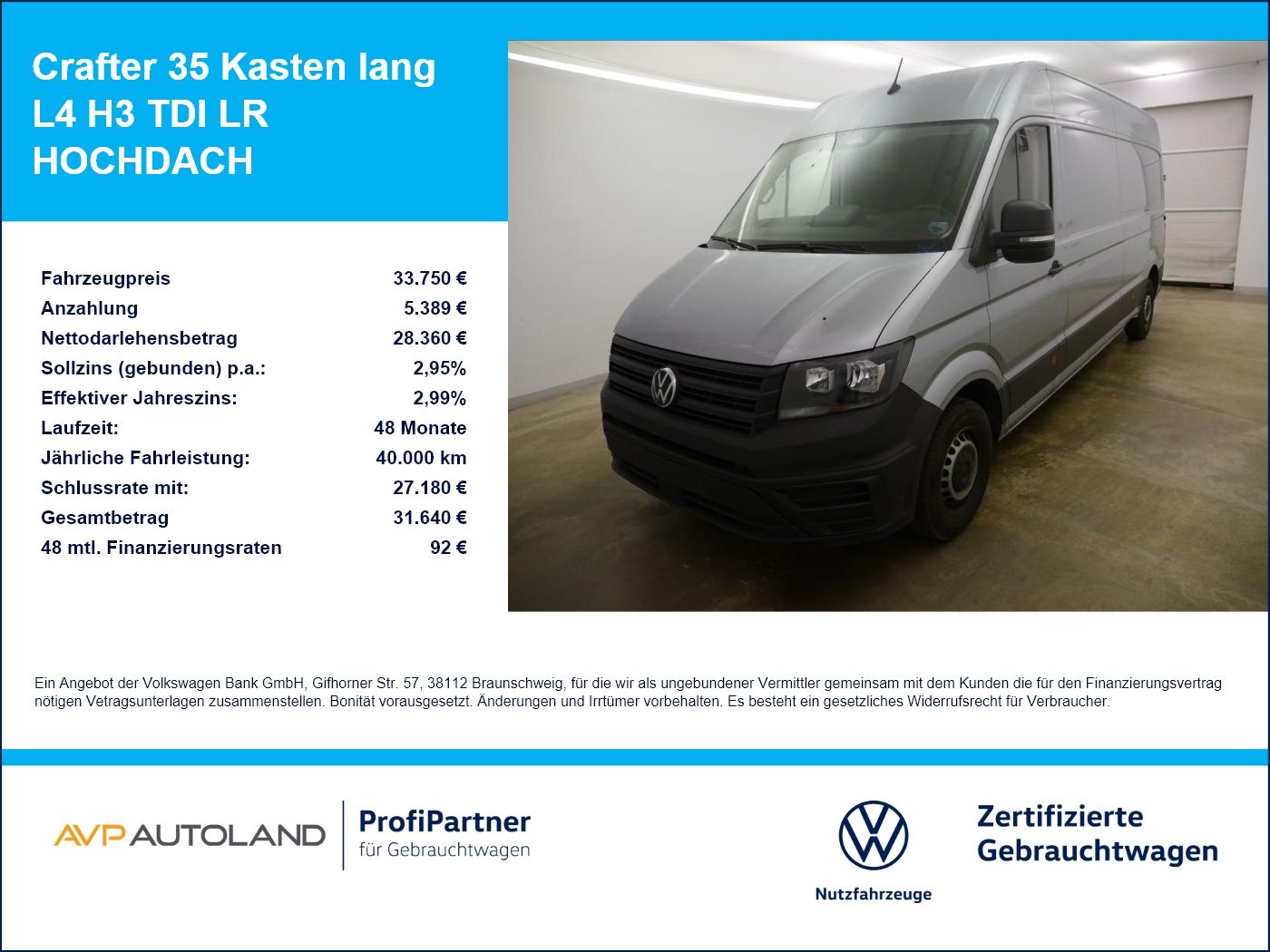 Volkswagen Crafter 35 Kasten lang L4 H3 TDI LR HOCHDACH