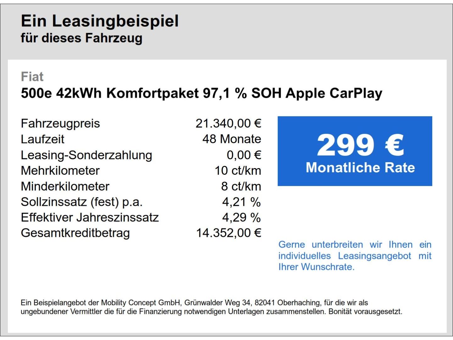 Fahrzeugabbildung Fiat 500e 42kWh Komfortpaket 97,1 % SOH Apple CarPlay