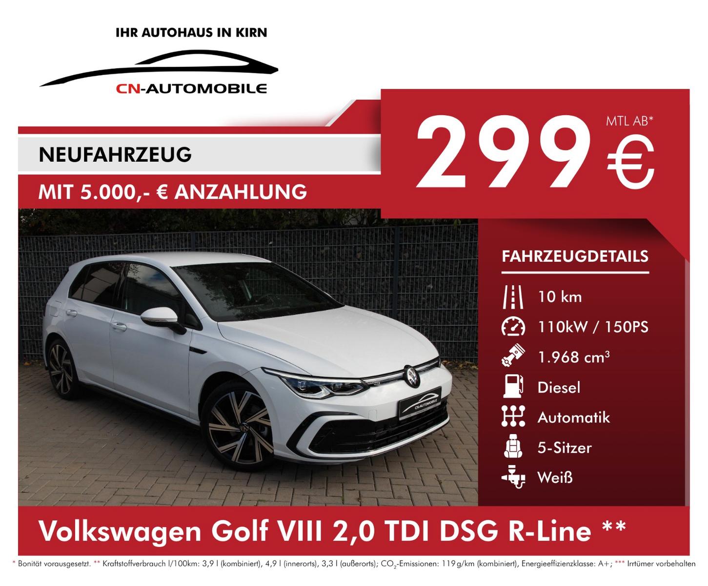 Volkswagen Golf VIII 2,0 TDI DSG R-L. #RATE ab 299,-€/Monat