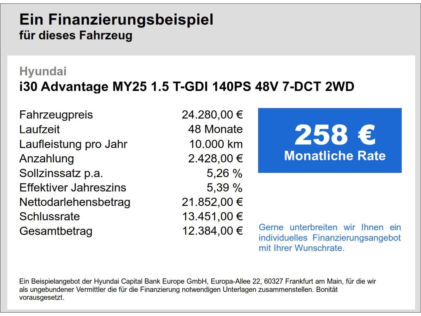 Fahrzeugabbildung Hyundai i30 Advantage 1.5 T-GDI 140PS 48V 7-DCT 2WD Navi