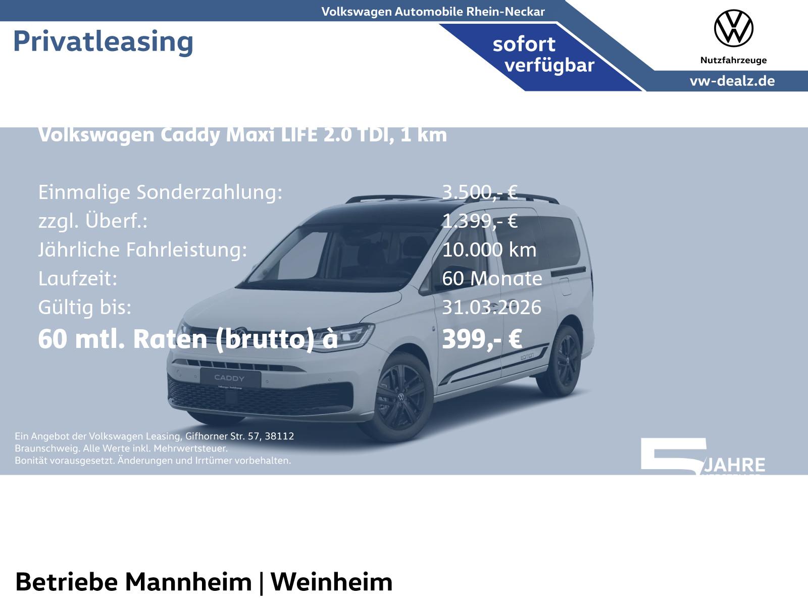 Volkswagen Caddy Maxi Life 7-Sitzer 2.0 TDI DSG Klima AHK