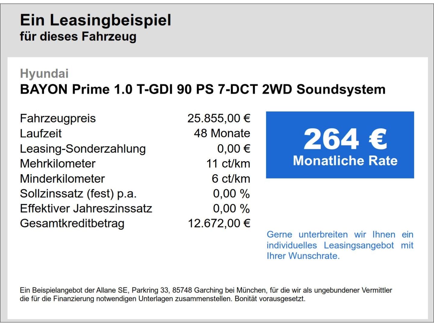 Fahrzeugabbildung Hyundai BAYON Prime 1.0 T-GDI 90 PS 7-DCT 2WD Soundsyste